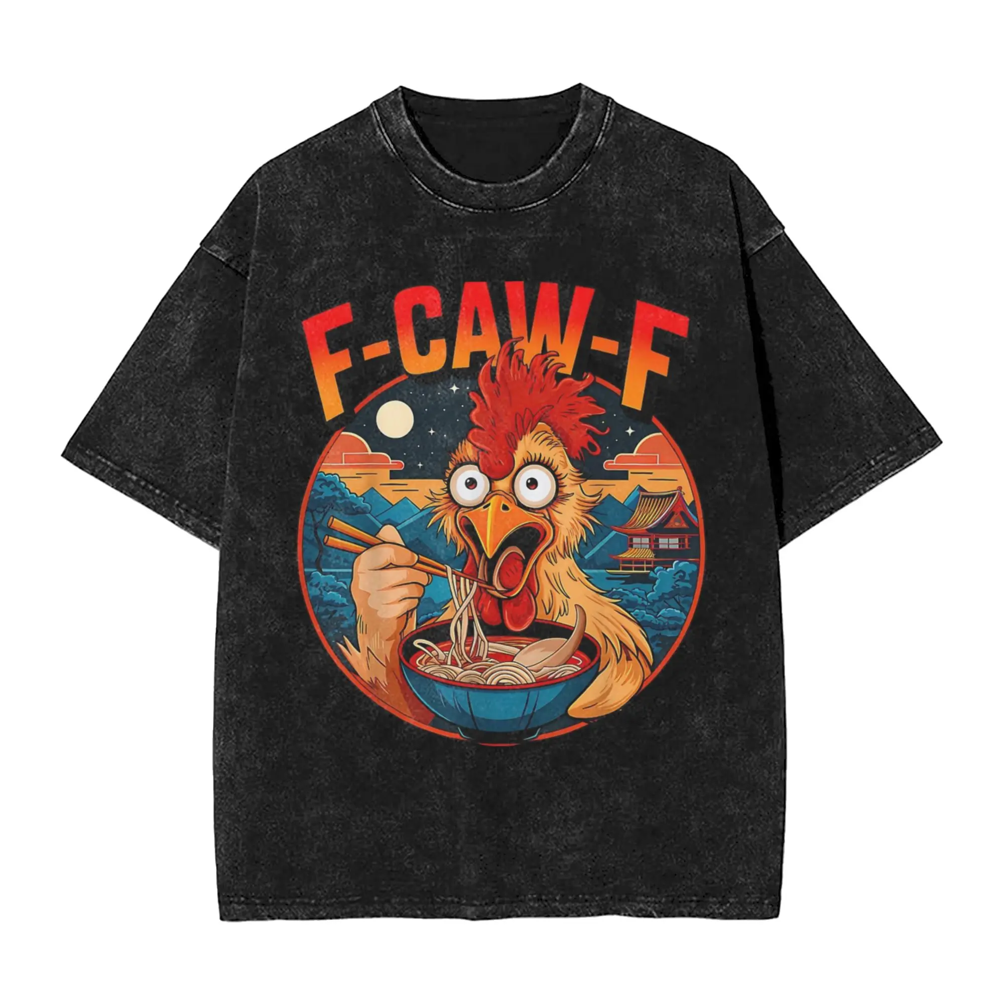 

Men Women's T Shirt Ramen Chicken Funny F-Caw-F Rooster Japanese Noodle Humor Washed T-Shirts Hip Hop Summer Tee Shirt