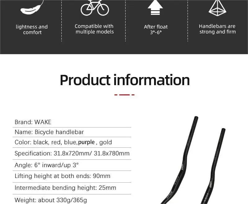 WAKE Fahrradlenker 780mm 720mm Mountainbike-Lenker Aluminiumlegierung 31,8mm MTB-Lenker Fahrradteil – Detail 3