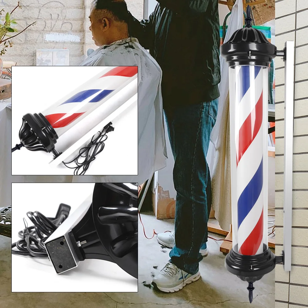 Rotating Barber Light, Red, Blue, White Stripes, 105° Beam Angle, 15000K Light, Aluminum and ABS, Easy Installation for Salon De