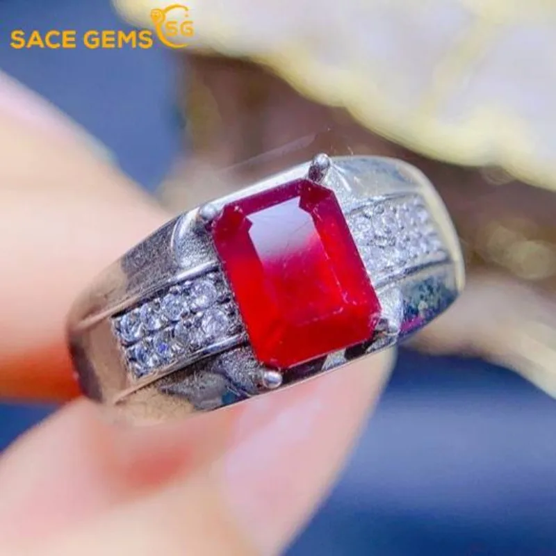 

SACE GEMS Resizable Luxury 6*8MM Natual Ruby Ring for Man S925 Sterling Silver Wedding Engagement Fine Jewelry Gift Wholesale