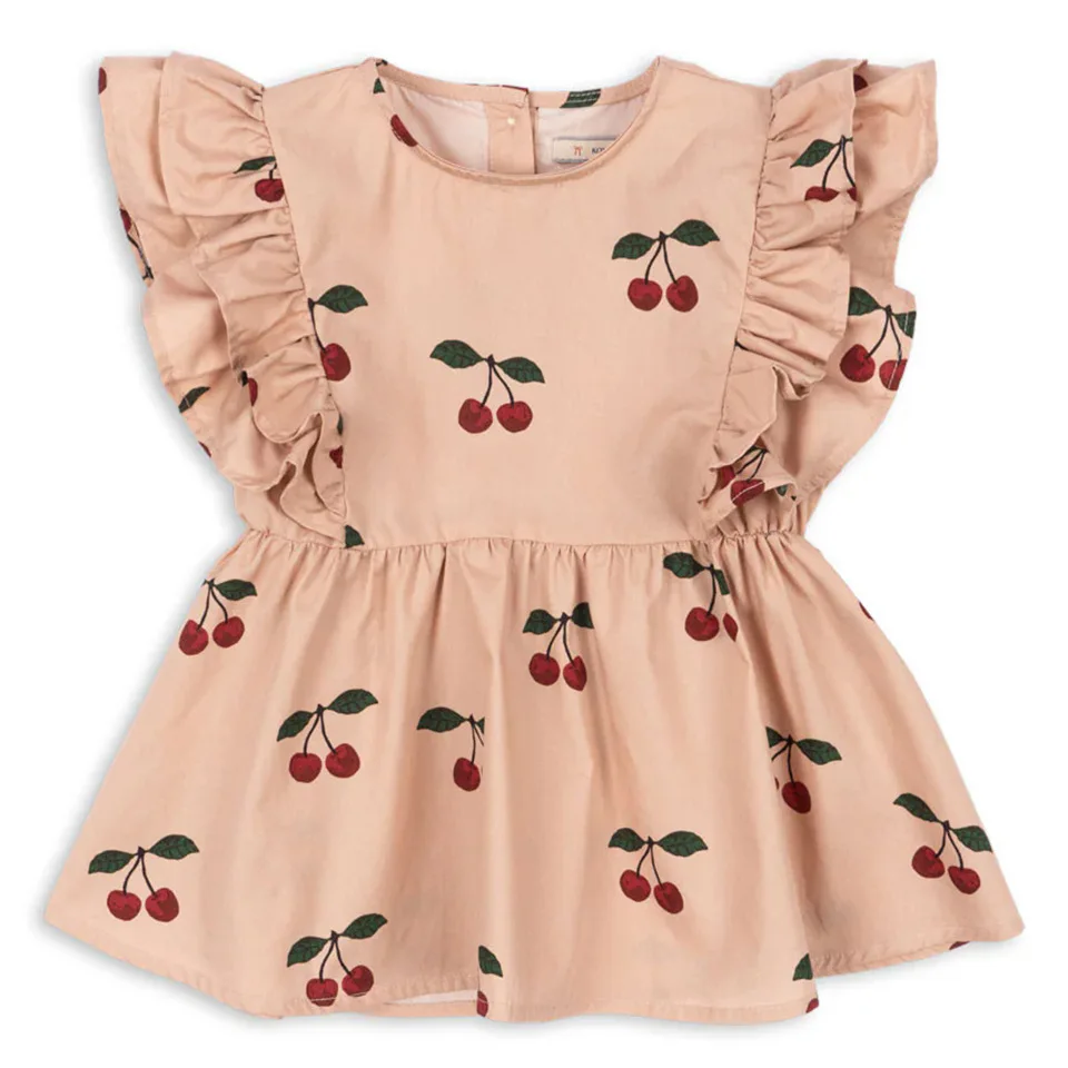 

2026 KS Summer Baby Girls Cotton Cherry Princess Dresses Kids Clothes Girls Print T Shirts + Shorts 2 Pcs Suits Rompers Sundress