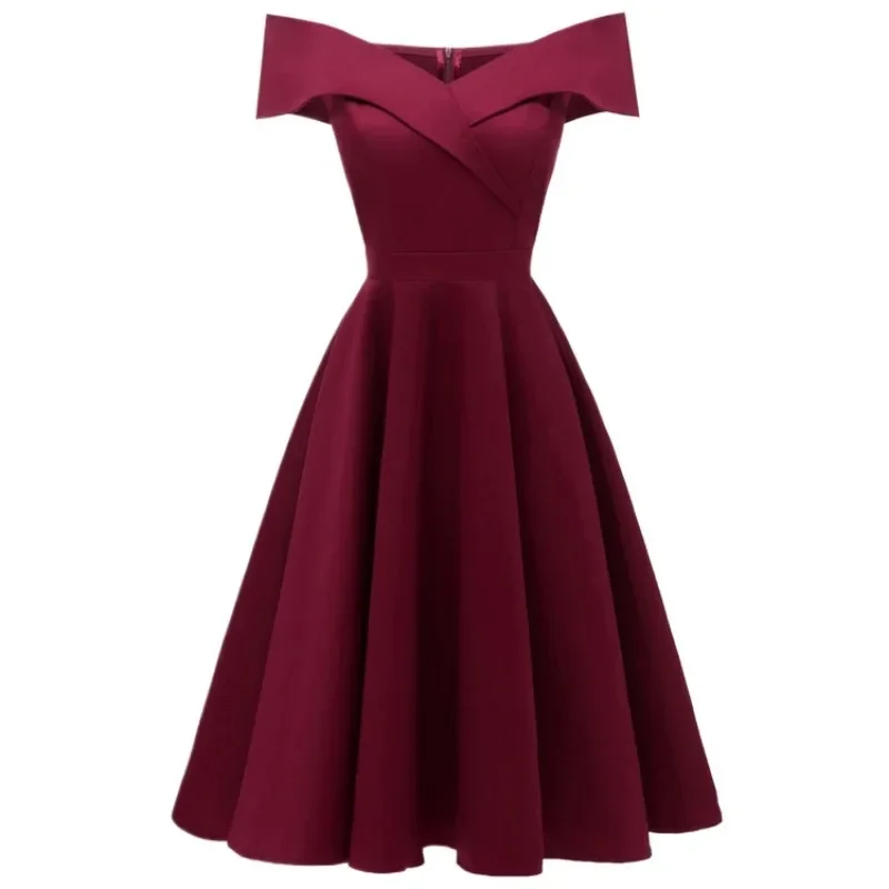 2024 New Vintage Women Summer Dresses Off Shoulder V-Neck Retro 50s 60s Elegant Dress Sexy Rockabilly Party Dress Midi Vestidos