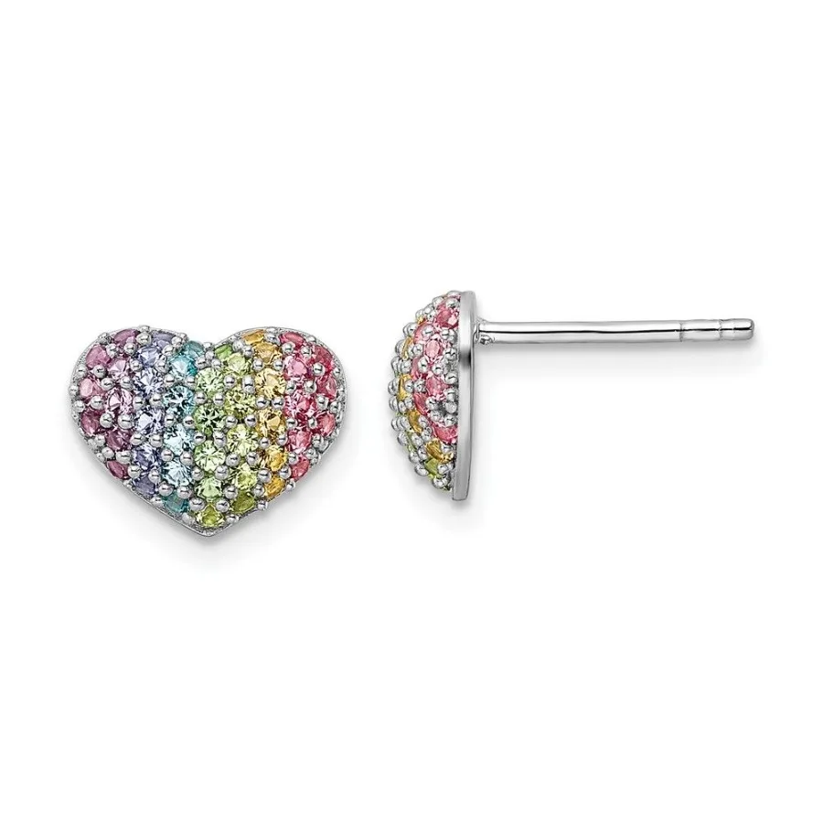 

Sterling Silver Rhodiumplated Rainbow Crystal Heart Post Earrings