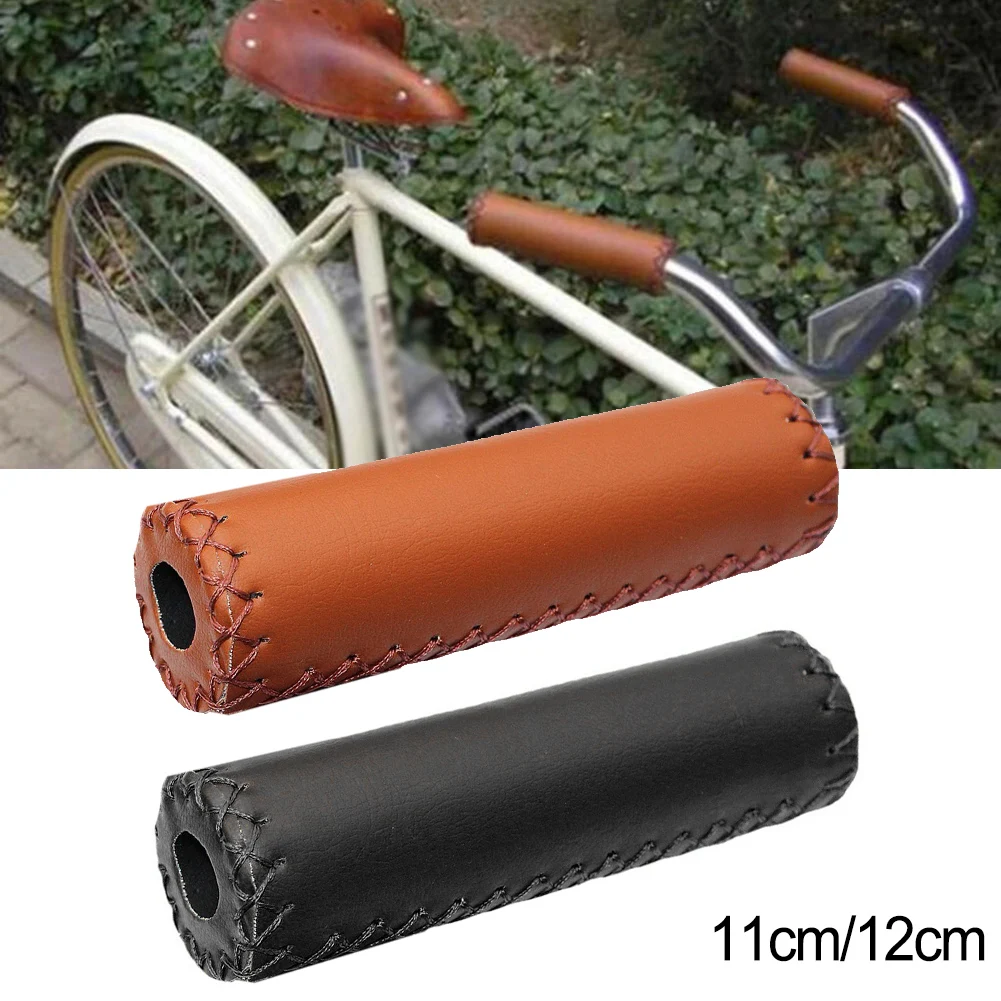 Handlebar Grips Leather Bicycle Grips Vintage Bicycle Grips Retro Cycling Grip Black Brown Anti Slip And Shock Absorption