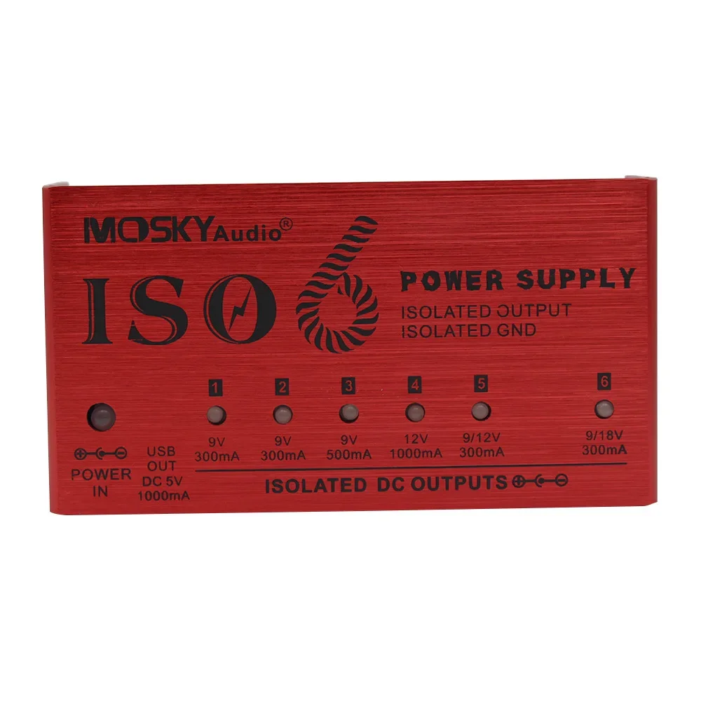 Mosky ISO-6 Guitar Effect Pedal Power Supply 6 Isolated DC Outputs/5V USB Output for 9V 12V 18V Guitar Pedal