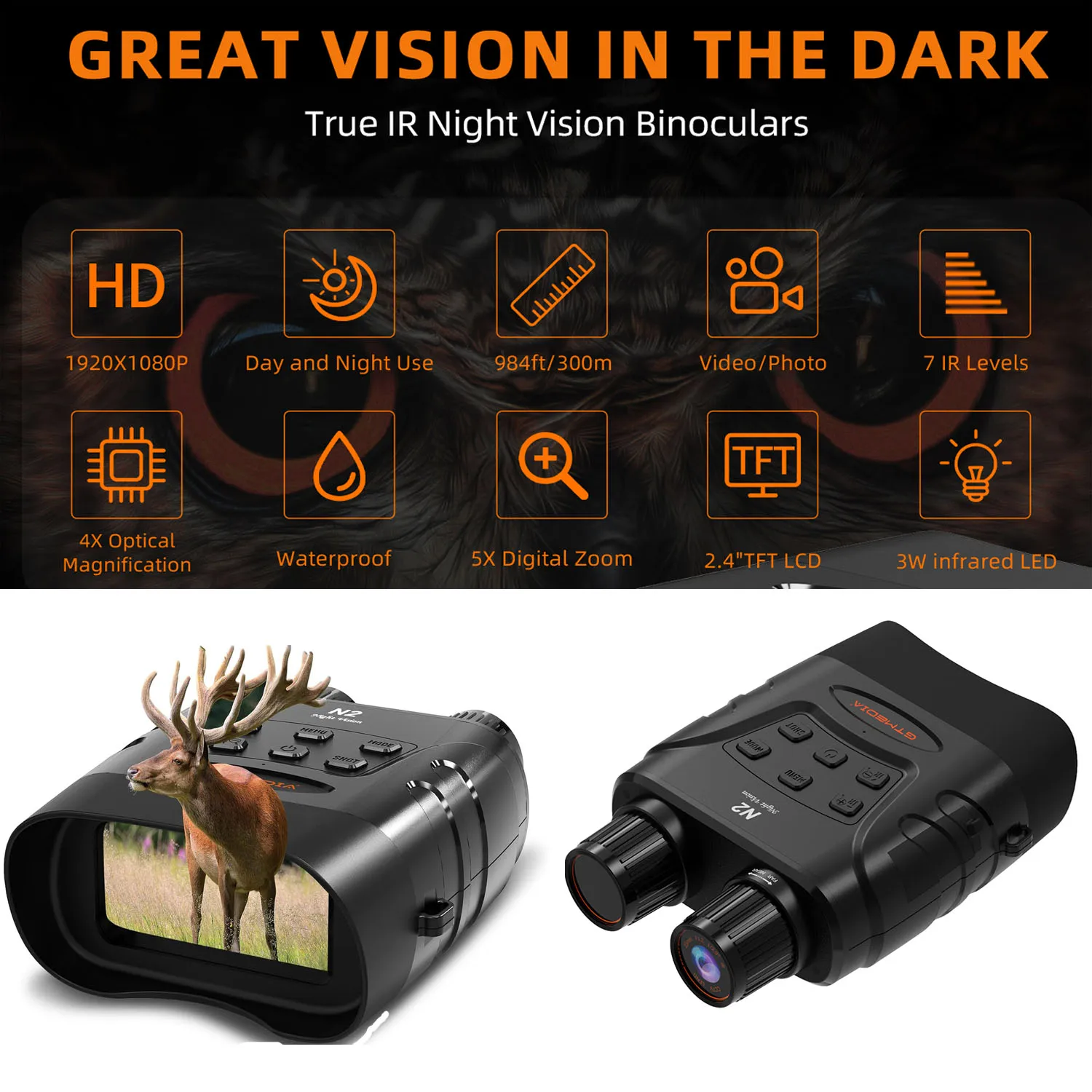 

Night Vision Goggles - HD Night Vision Binoculars for Adults Device 300m Infrared 5x Digital Telescope Goggles Hunting Camping