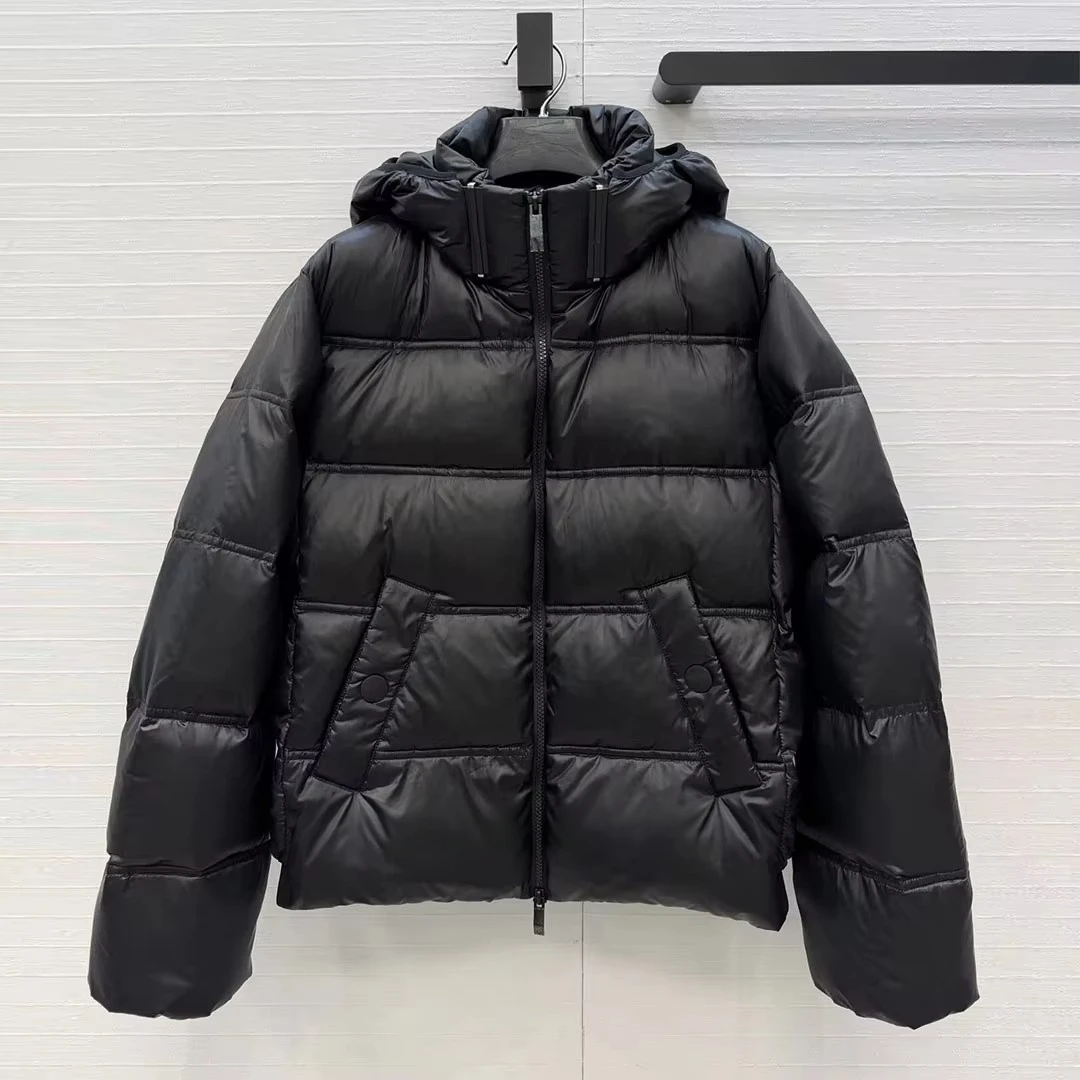 2026 New Fall Winter White Goose Down Warm Coat Women Stripes Quilting Hooded Long Sleeve Pocket Loose Bread Style Chic Jacket