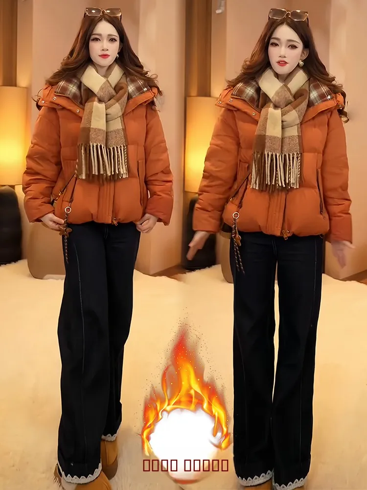 

Корейское утепленное женское пуховое пальто-куртка с капюшоном на молнии, модное, для повседневной носки, с длинными рукавами