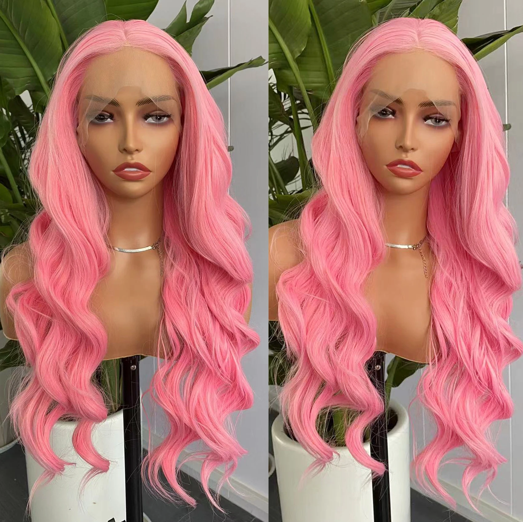 الوردي الدانتيل شعر مستعار أمامي للنساء 13x4 طويل الجسم موجة الباروكات للنساء غلويليس الشعر الاصطناعية الاستخدام اليومي تأثيري حلي شعر مستعار للحفلات #3