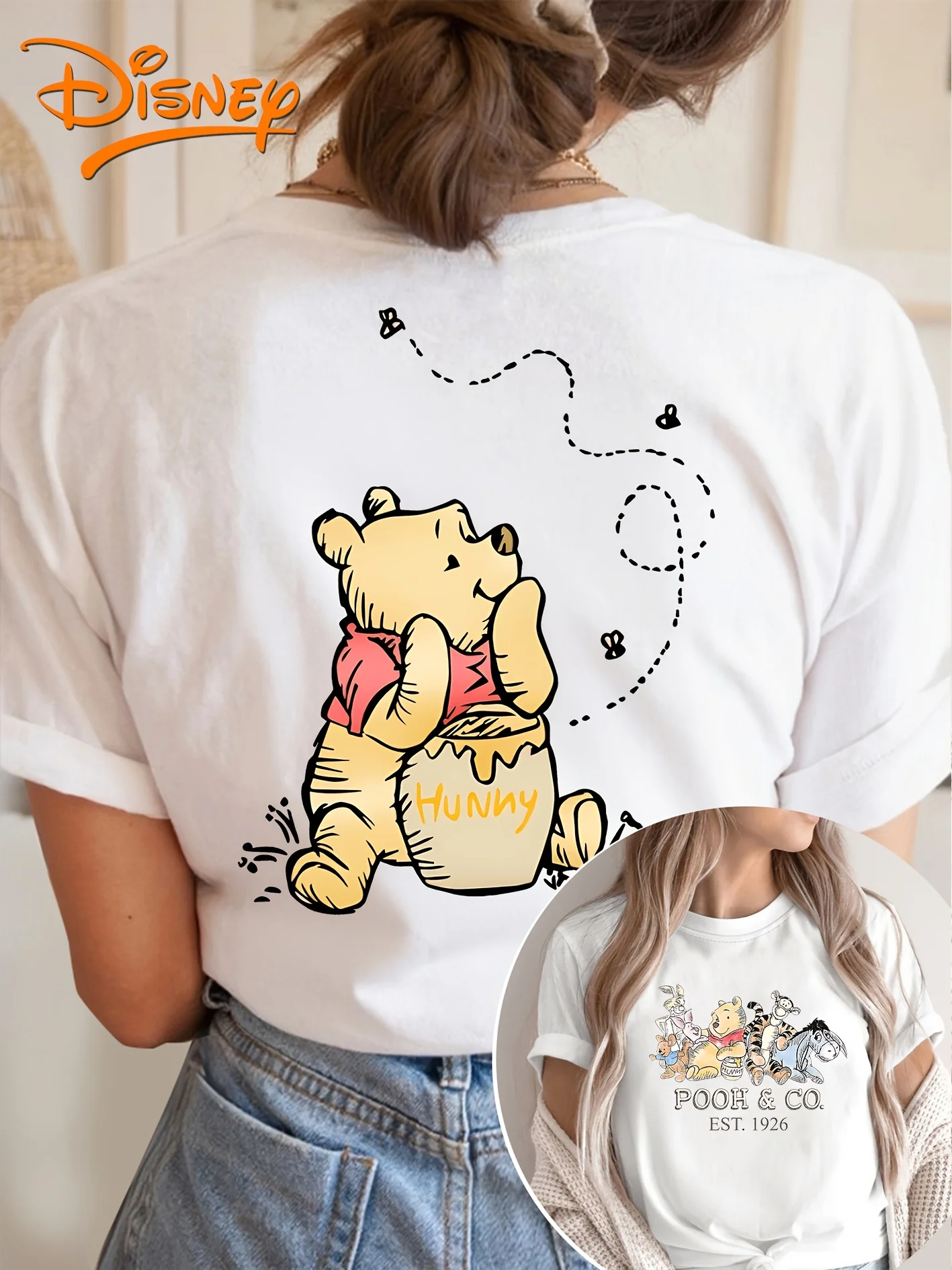 

Аутентичная женская милая футболка с короткими рукавами Disney с Винни-Пухом, тигром, поросенком, уа и медовым горшком