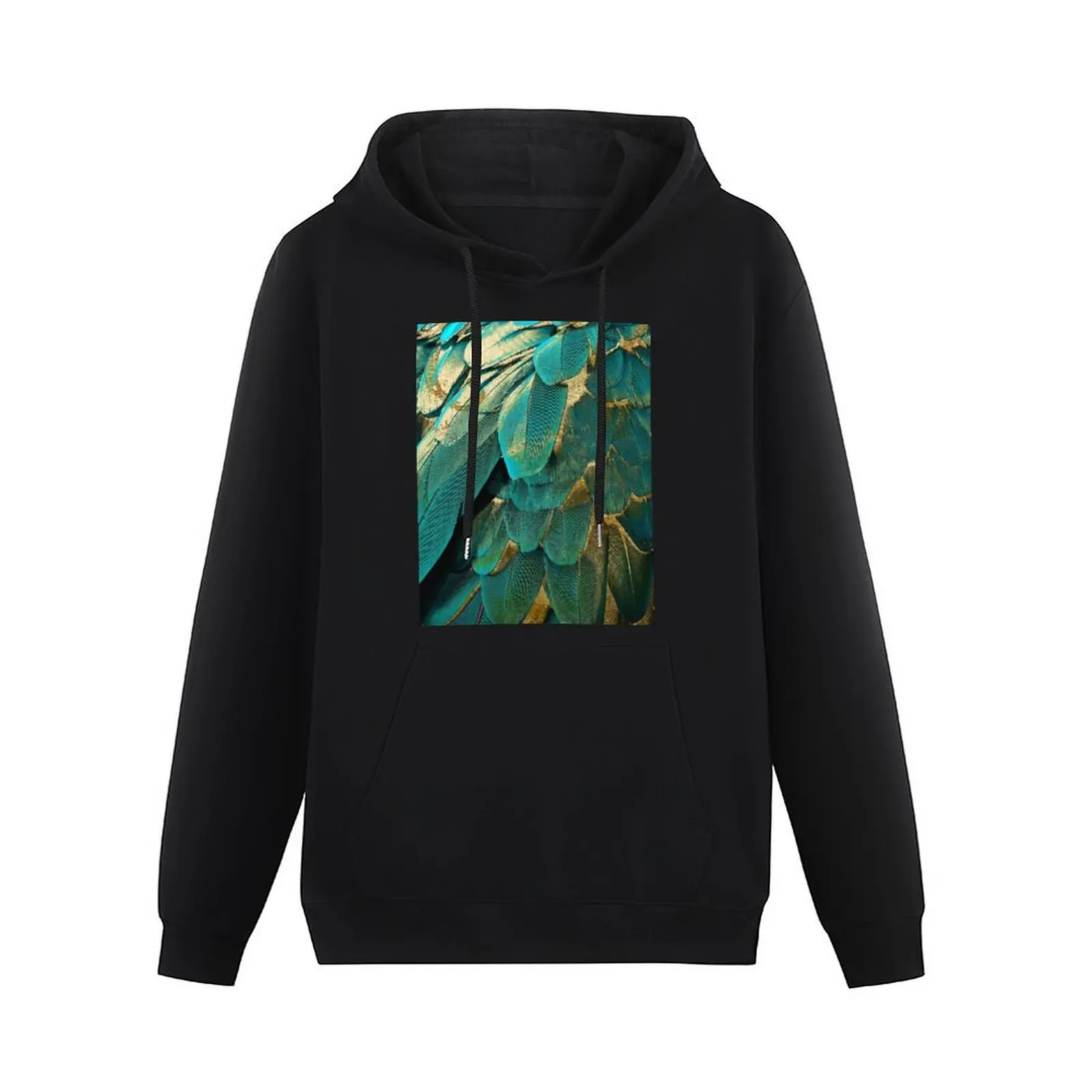 Feather Glitter Teal and Gold Pullover Hoodie autumn clothes men's clothing streetwear men anime clothes hoodie for men