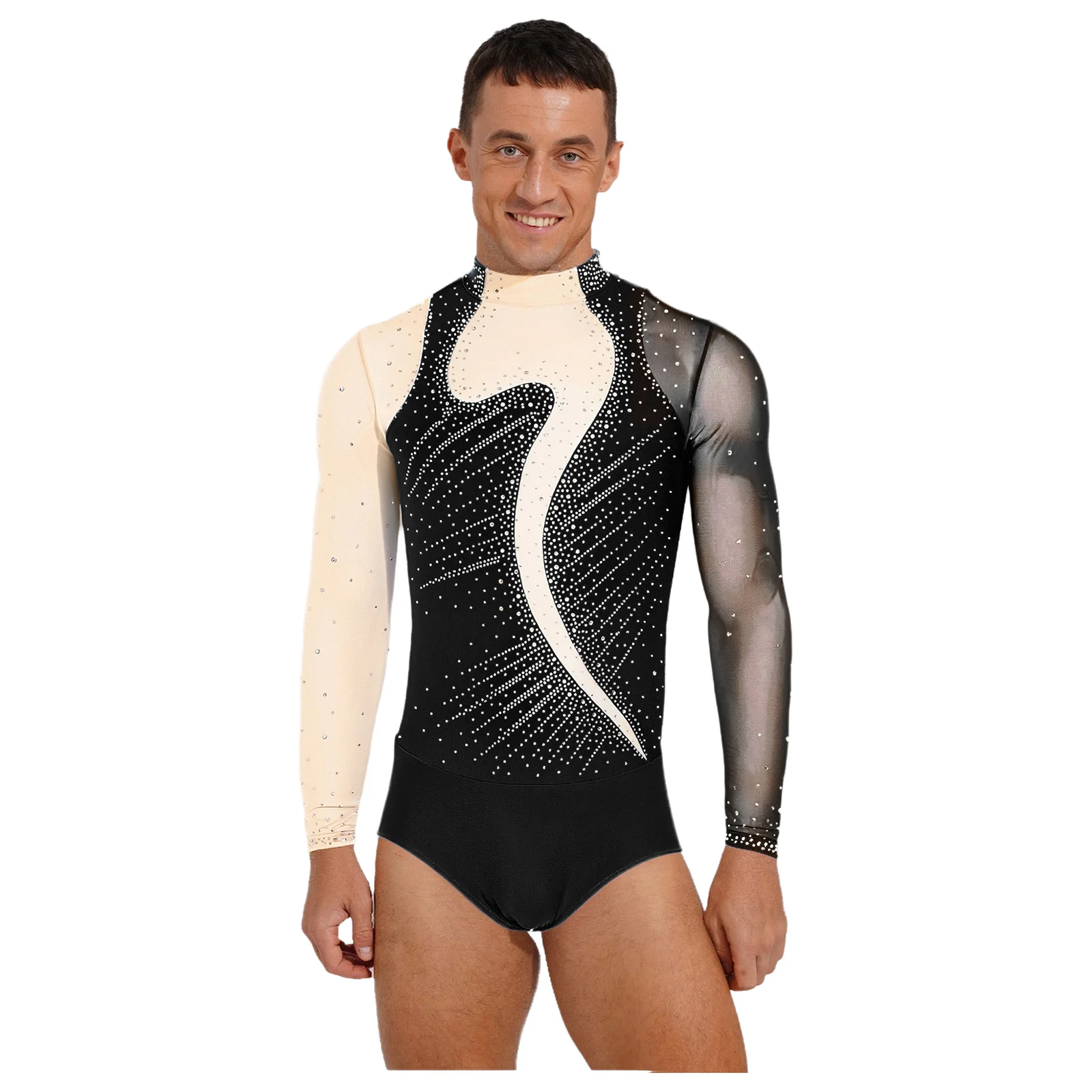 Men Leotards Gymnastic Modern Jazz Latin Dance Bodysuit Shirts Long Sleeve Rumba Ballroom Dance Performance Competition Costume