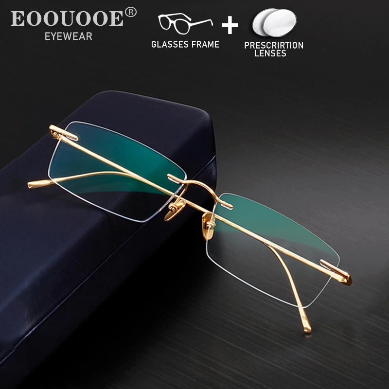 

Business Office Rimless Prescription Glasses 1.61 MR-8 1.67 Recipe Lenses Myopia Progressive Photochromic Pure Titanium Eyewear