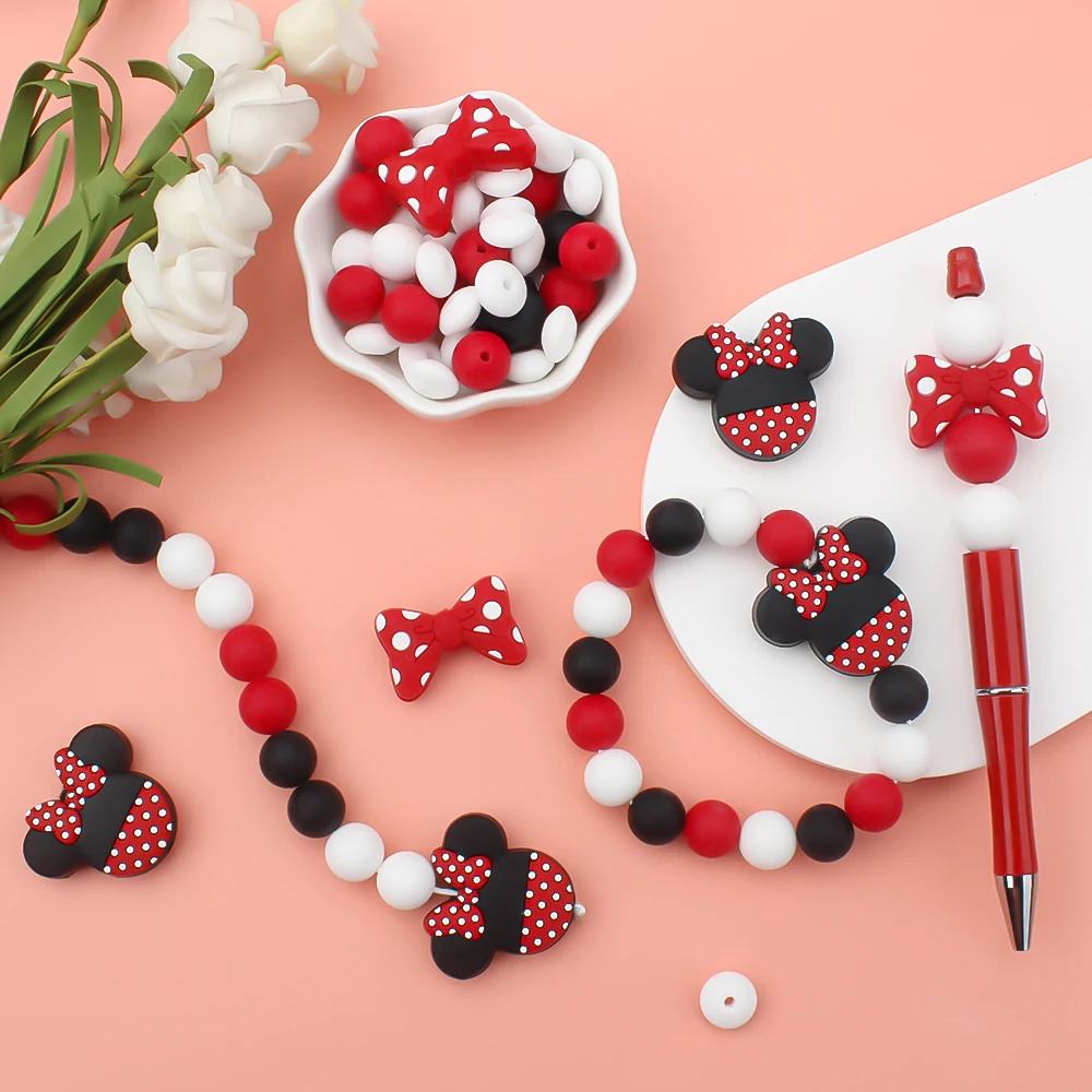 23Pcs/Set Silicone Beads Cute Mouse Focal Beads Set for Pen Making Jewelry Clips Kit Keychain Necklace Bracelet DIY Accessory