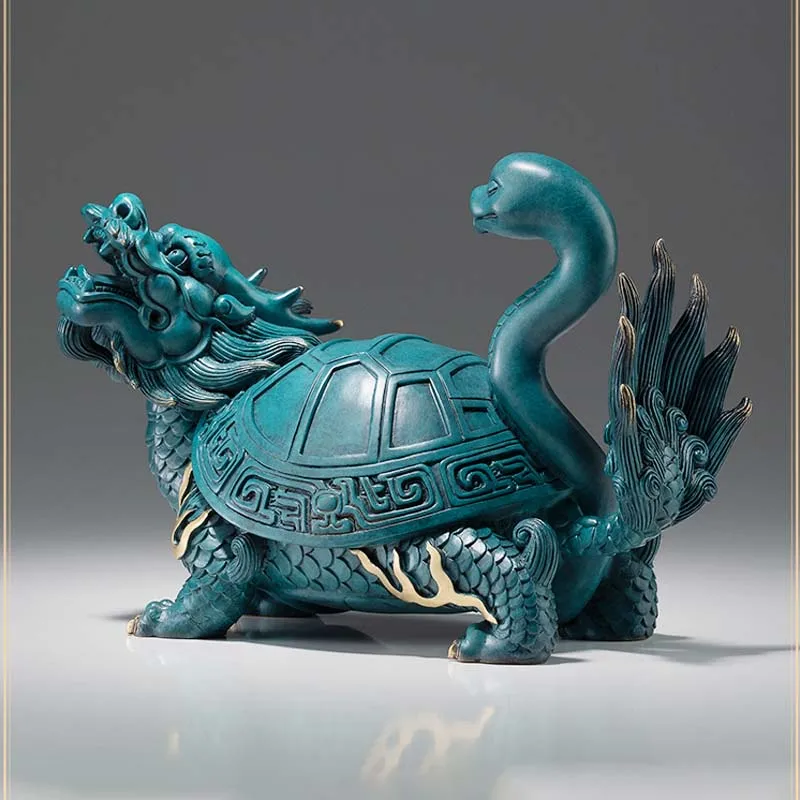 

Lage TOP grade Good LUCK Auspicious talisman brass Sculpture Home office Decor ART XUAN WU Dragon snake statue