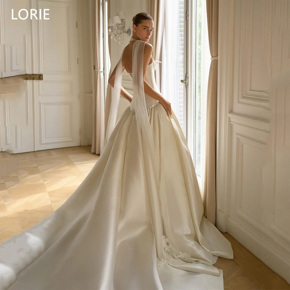 LORIE Elegant Ball Satin Wedding Dress Halter Sleeveless Women's Wedding Dresses Appliques Bridal Gown 2027 Customized