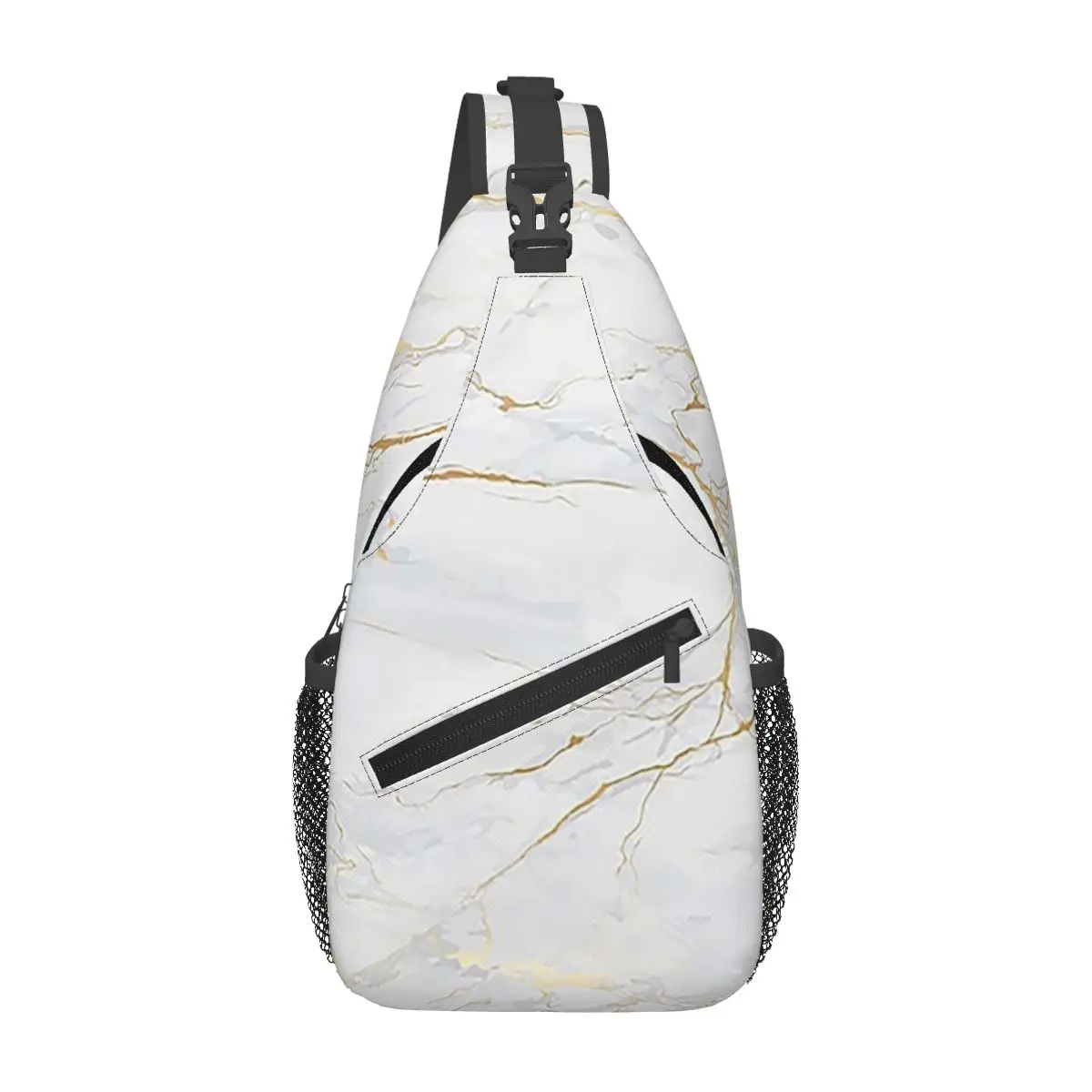 White And Gold Marbl Chest Bag Men Sling Crossbody Backpack Chest Bag Travel Hiking Daypack Shoulder Bag