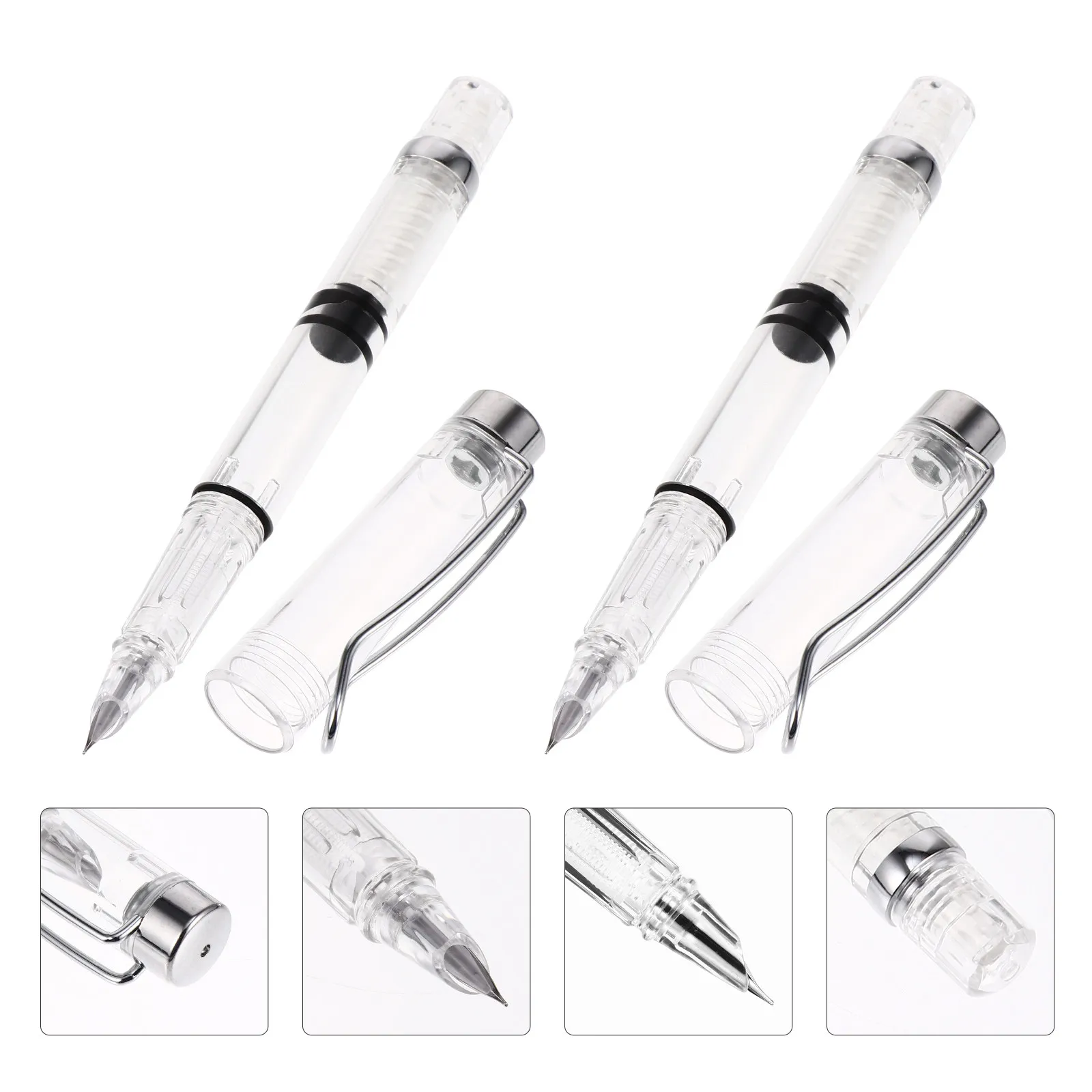 

2Pcs Professional Fountain Pen Set for Writing and Calligraphy Transparent Resin Body Easy Ink Refill Smooth Line Office School