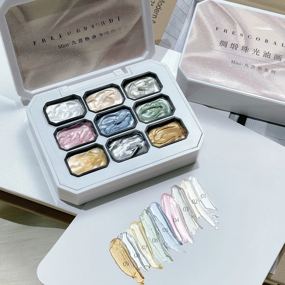 2.5gx9Color Satin Pearl Oil Painting Gel Polish Fairy Powder Cream Popularity Brocade Powder Solid State Solid Nail Art Manicure