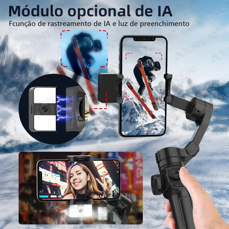 Newest AXNEN HQ4 3-Axis Handheld Gimbal, Optional AI Smart Tracking, Smartphone Stabilizer for iPhone 14 Pro Xiaomi Huawei Vlog