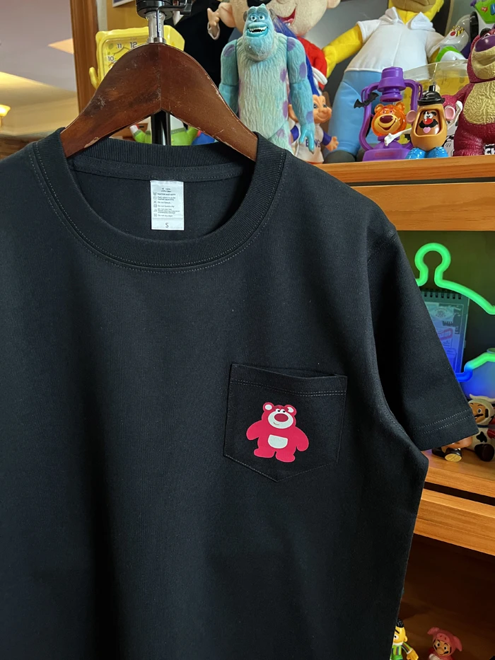 

Amore's Store American Retro Lotso Stberry Bear ket Pure Cotton Heavyweight ex T-irt Couple Matching Summer Tops