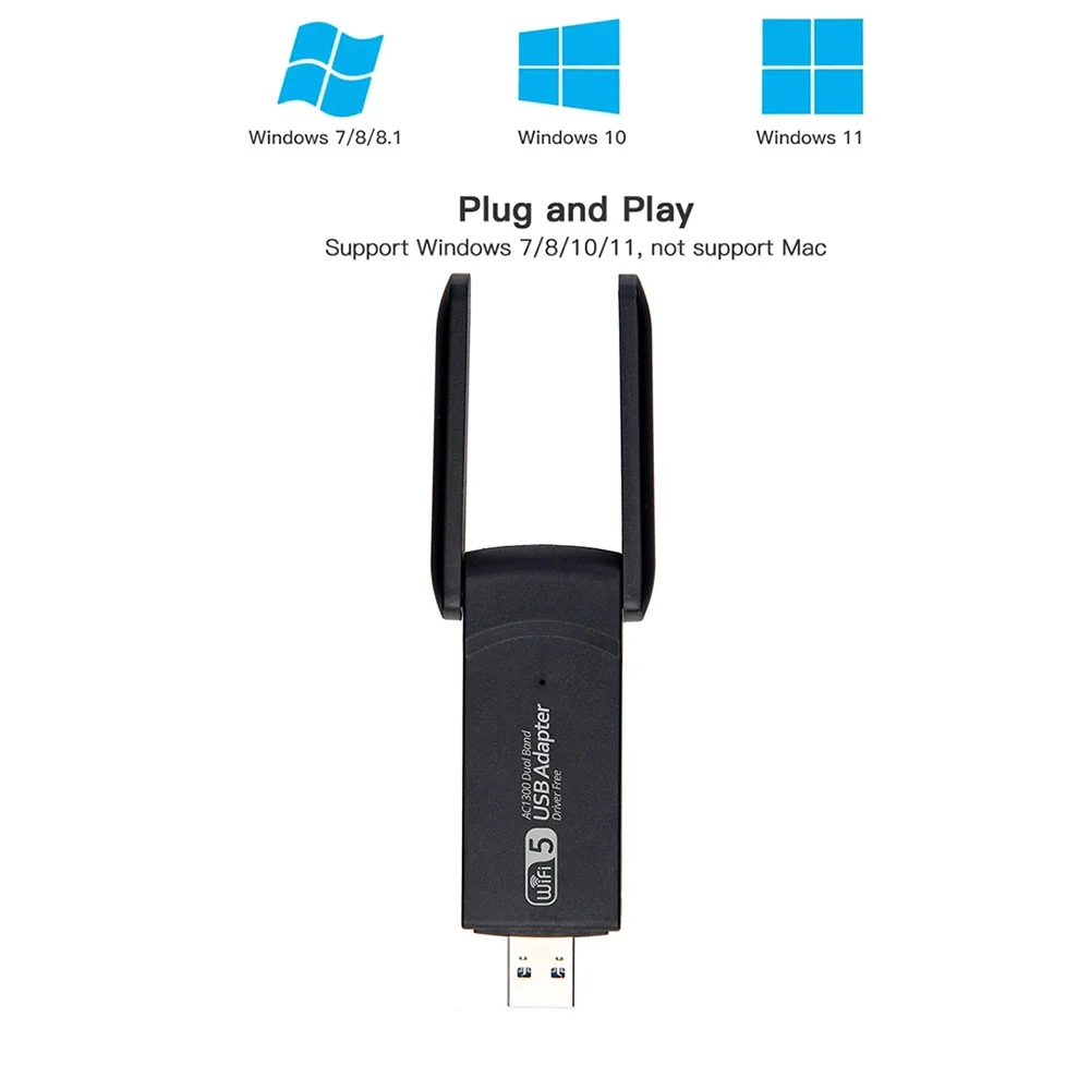 AC1300 WiFi5 USB2.0 WiFi Adapter 1300Mbps Dual Band 2.4G&5G WiFi Dongle Driver Free Wireless Network Card For Desktop Laptop PC view 4