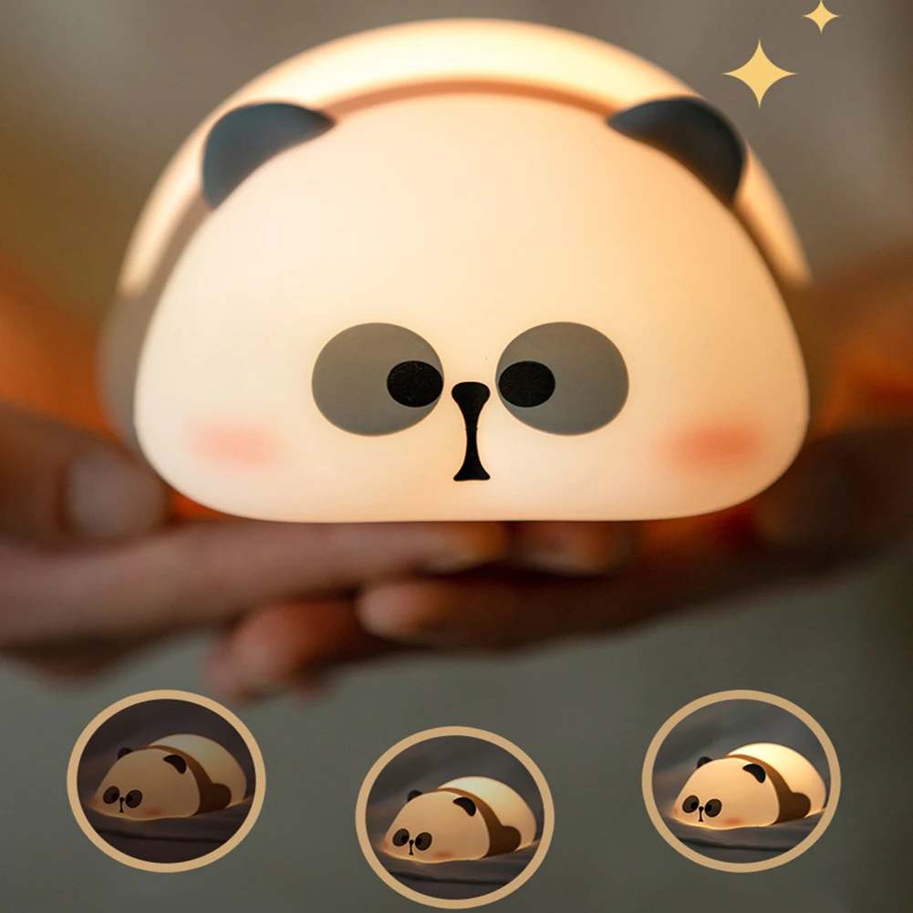 1200mAh Cute Panda Night Light 3 Level Dimmable Nursery Sleeping Lamp Timing Rechargeable Bedside Touch Lamp For Room Decor