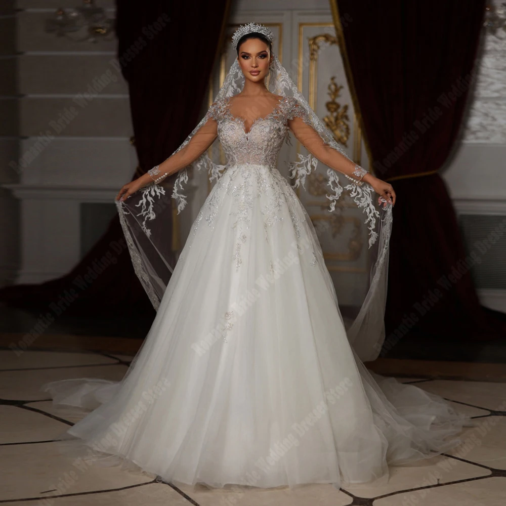 Shining Glitter  A-Line Women Wedding Dresses Lace Flower Printing Bridal Gowns Plus Size Women Customized Vestidos De Novias 20