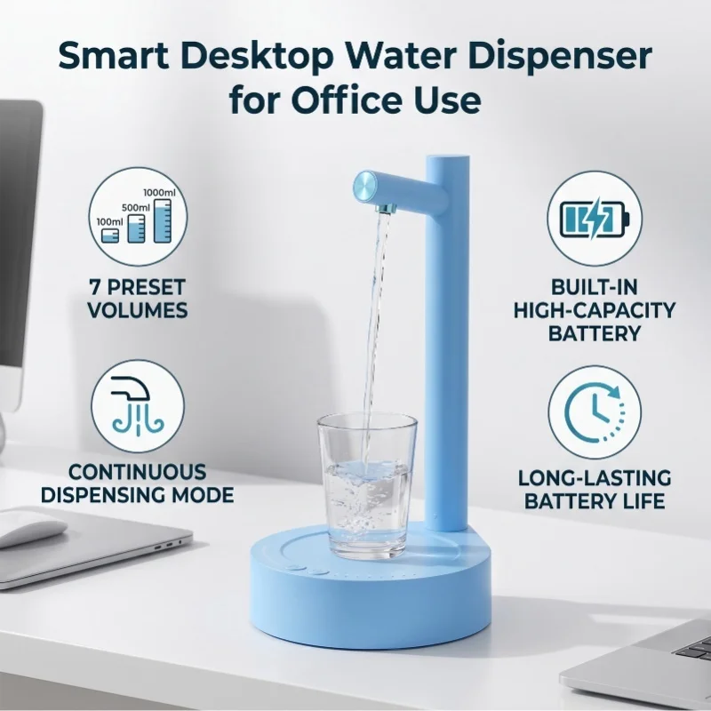 1800mAh Water Dispenser Automatic Countertop Drinking Water Bottle Pump With Food Grade Silicone Hose For 1-6 Gallon