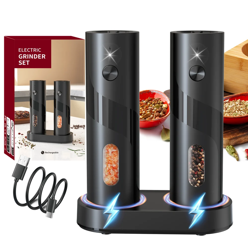 1/2pcs Rechargeable Electric Salt And Pepper Grinder Top-Fill Automatic with Adjustable Coarseness Easy to Refill for Christmas