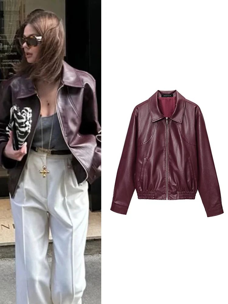 

TFMLN осенние новые куртки из искусственной кожи для женщин, крутая красивая ретро простая куртка на молнии с длинными рукавами, модная уличная одежда