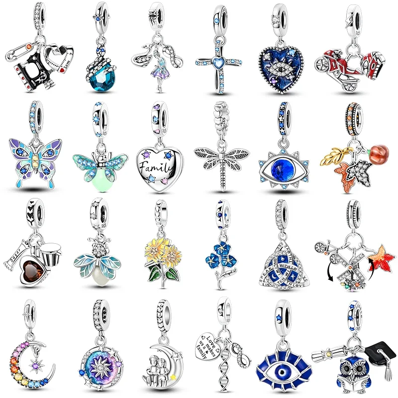 

925 Sterling Silver Dragonfly Dreamcatcher Charms with Blue Devil Eyes Infinity Symbol Flower Design for Pendant Jewelry