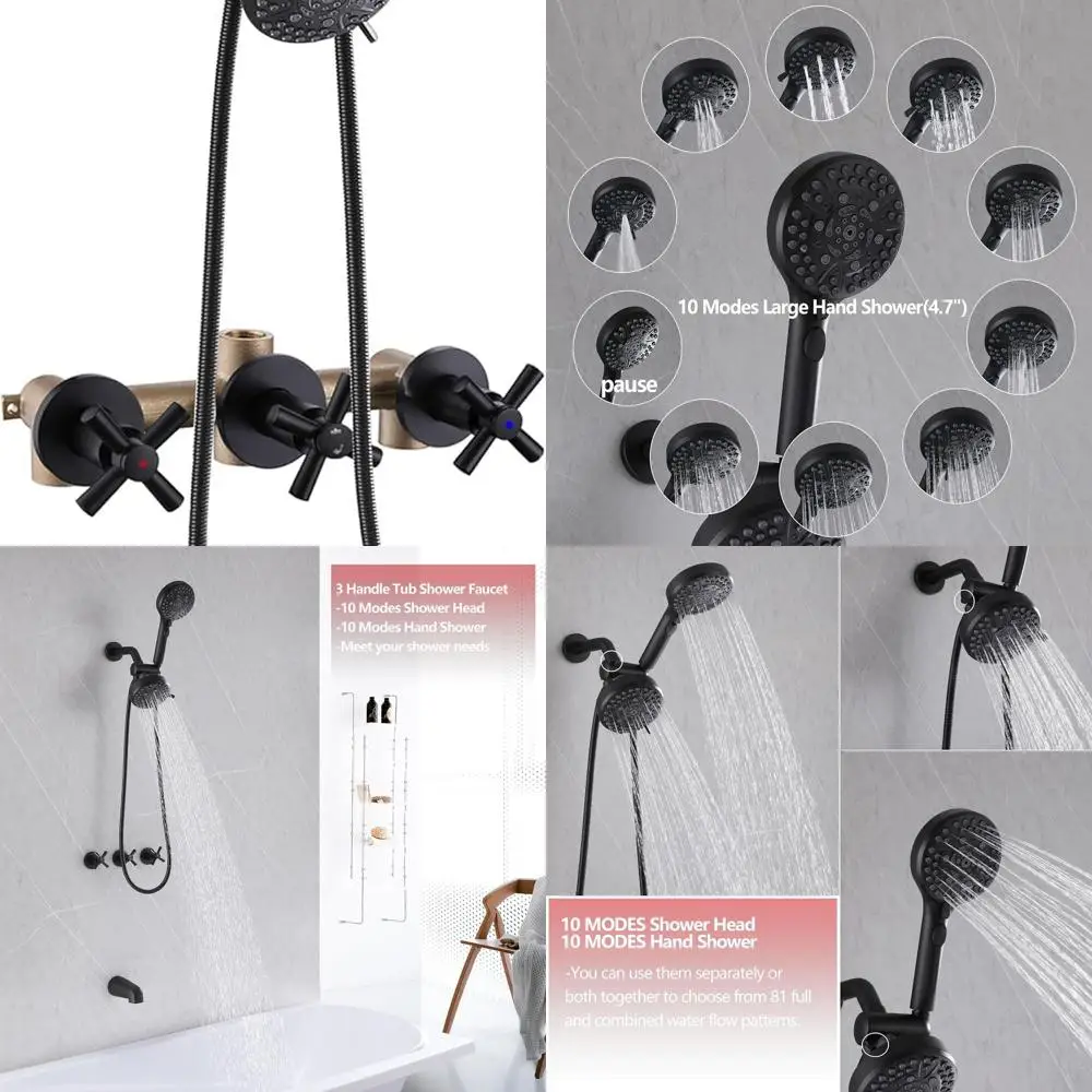 Matte Black Tub Shower Faucet Set with Spout, Trim Kit, and Valve for Bath