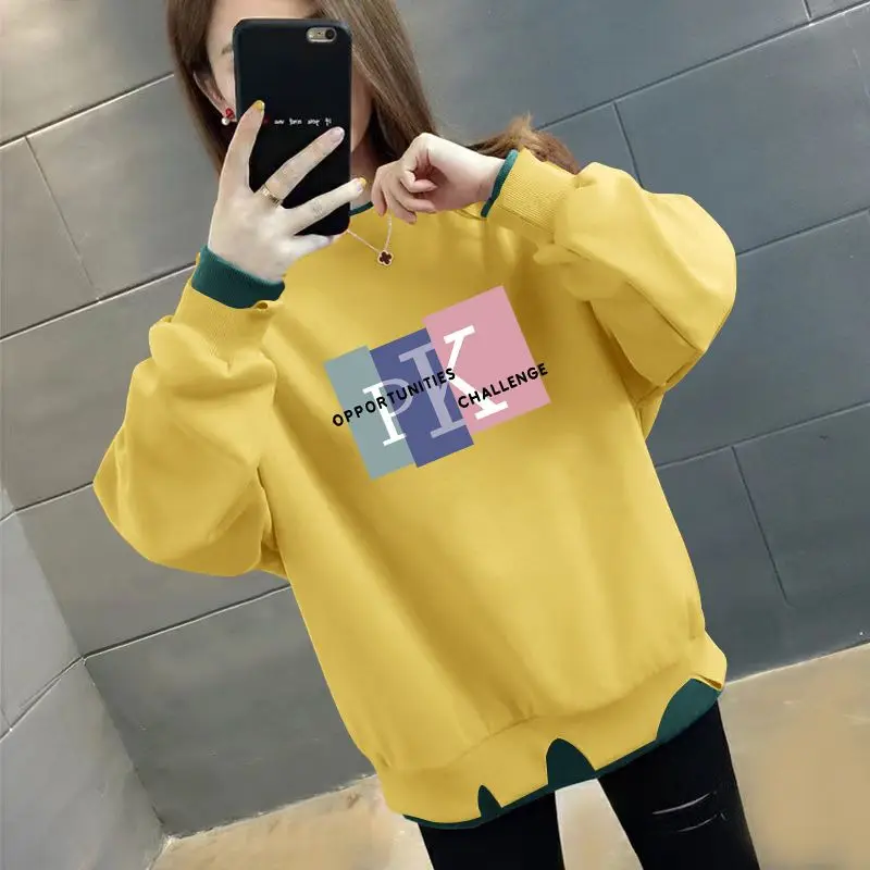 Fashion Loose Printed Hole Fake Two Pieces Sweatshirts Female Clothing 2023 Autumn Winter Casual Pullovers Irregular Sweatshirts