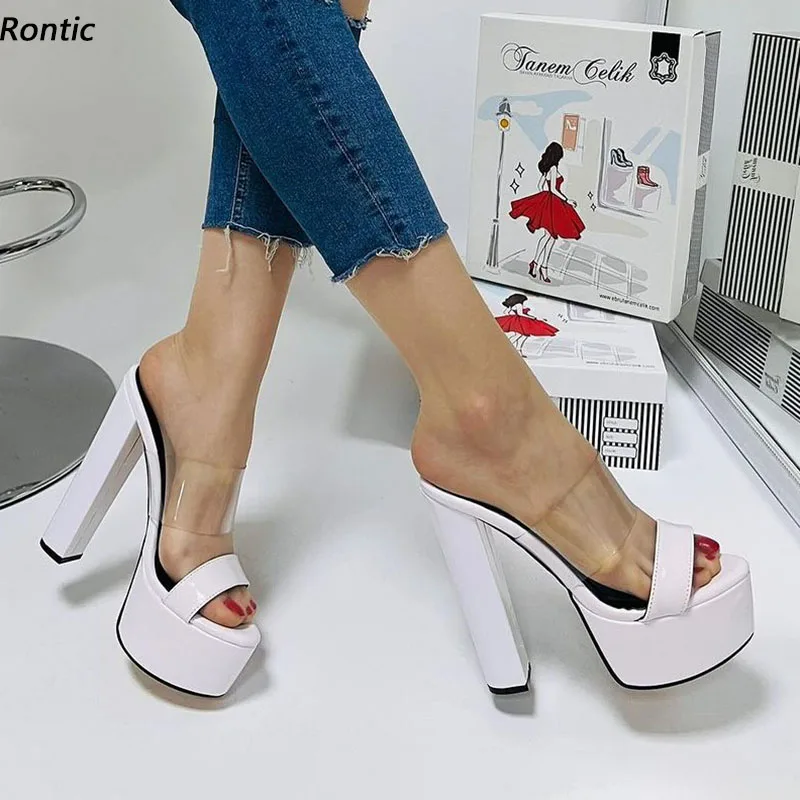 

Rontic Handmade Women Platform Sandals Transparent Block High Heels Open Toe Nice White Nude Dress Shoes US Size 5-20