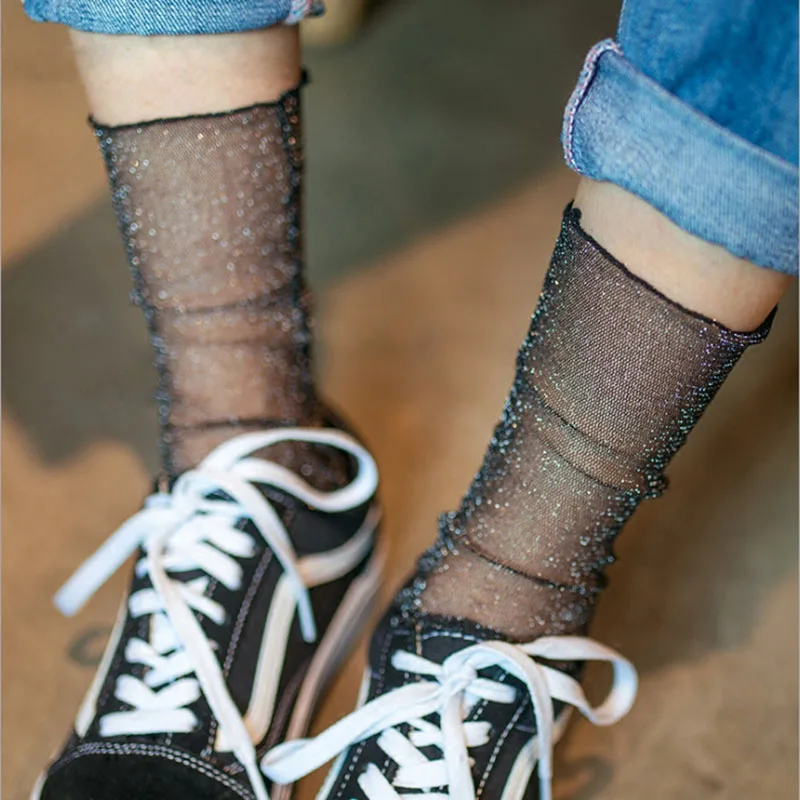 Women Socks Lightweight & Breathable Tulle Curling Retro Mesh Sock Fashion Sexy Elastic Transparent Ultra-thin Girls Cool Sock