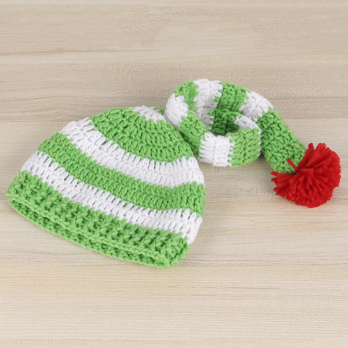 

Рождественская вязаная теплая шапка Санта-Эльф с длинным хвостом и помпоном, детская зеленая мягкая вязаная шапка, удобная детская шапка