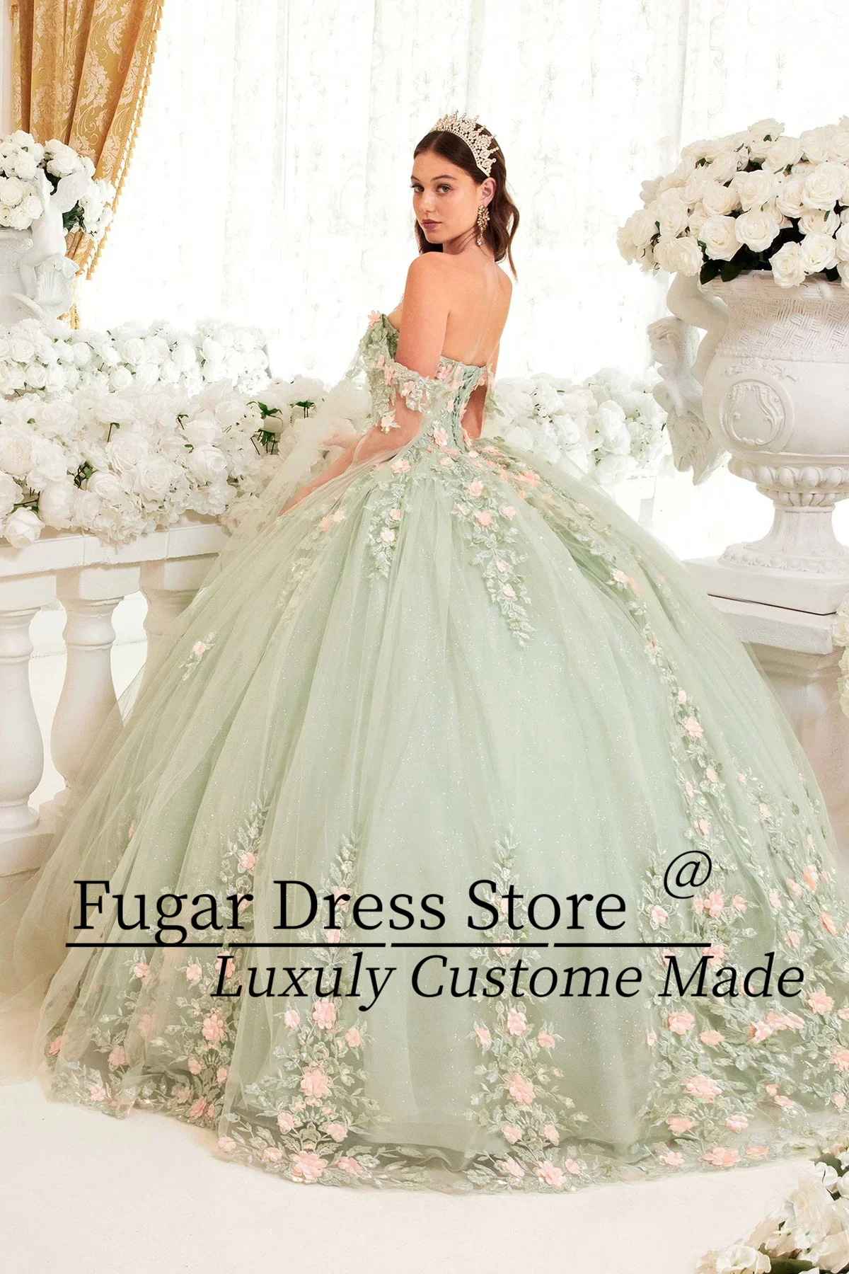 Angelsbridep Elegant Lace Ball Gown Quinceanera Dresses Sexy Off Shoulder 3D Appliques Beading Vestidos De QuinceaƱera