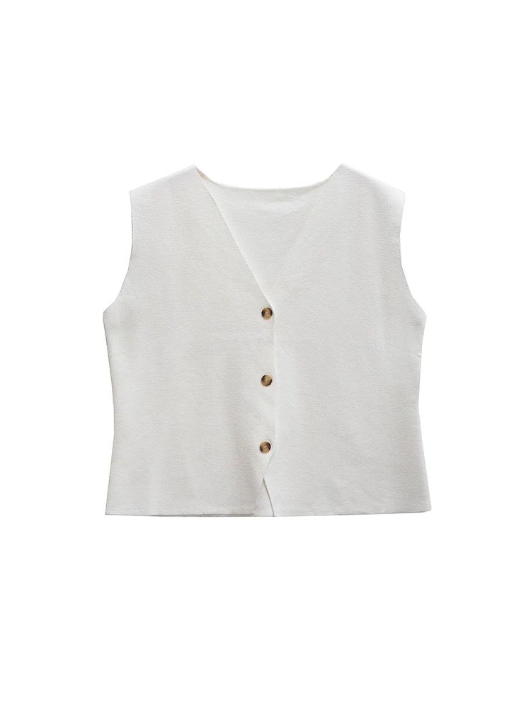 

2024 autumn new fashion temperament women's clothing standard version V-neck knitted vest vest slim short top