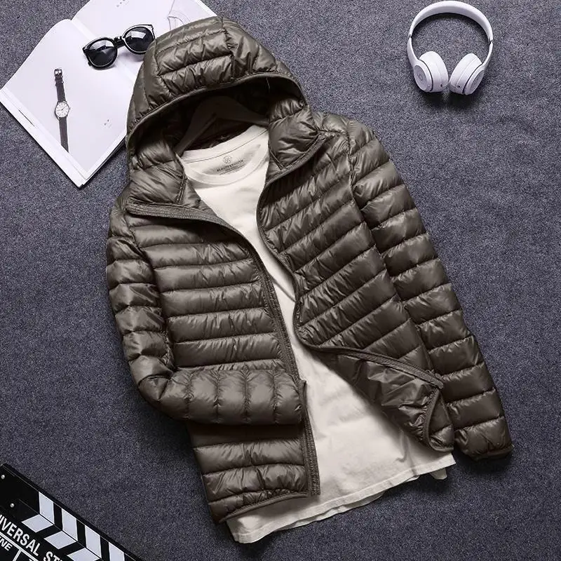 Autumn and Winter New Light Down Cotton Jacket Men's Hooded Stand Collar Short Light Young and Middle-aged Men's Coat 2022