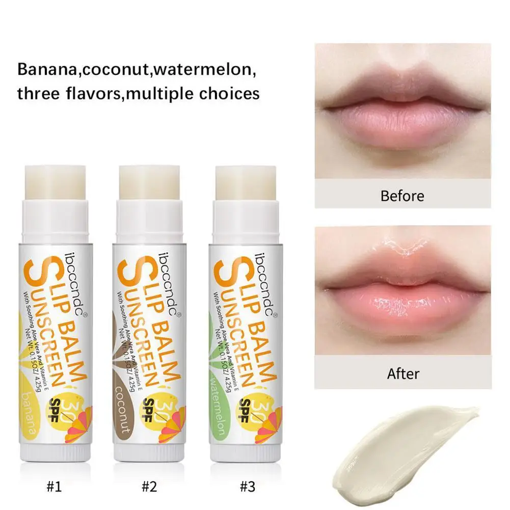 Sunscreen Lip Balm SPF 30 UVA Protection Lips Moisturizer Lipstick Sun Care Coconut Banana Colorless Watermelon Flavor F2K6