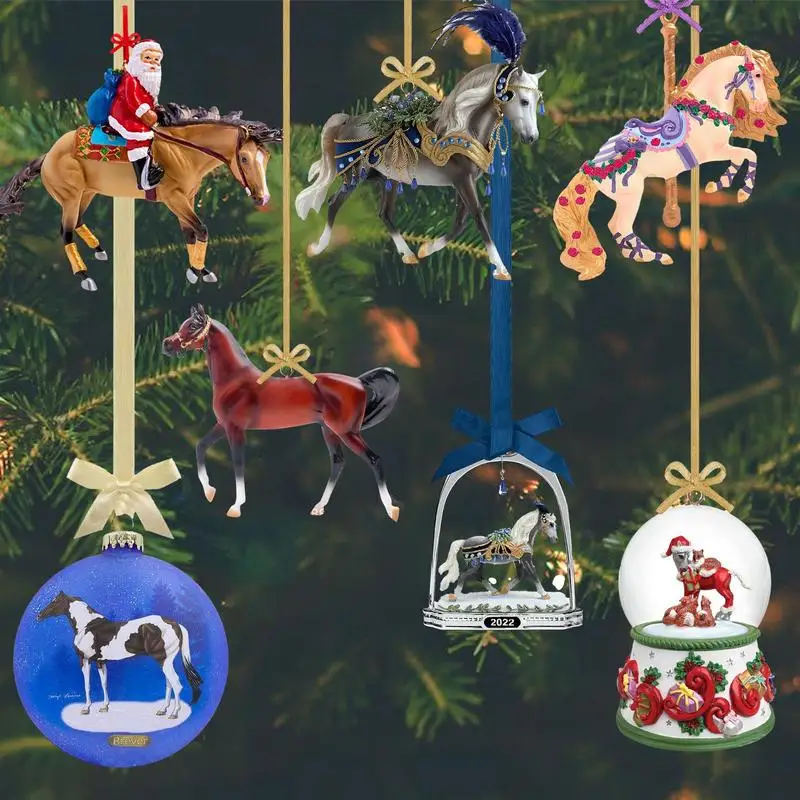 Adornos de caballo acrílico para decoración de Navidad, colgantes de árbol, 2D figuritas de caballo, accesorios de fiesta temática, toopers para pastel