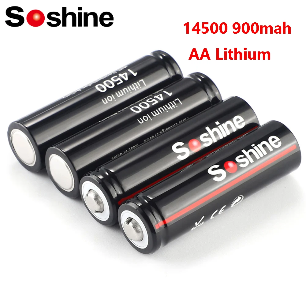 

Аккумуляторы Soshine 4 шт. 14500 AA Li-ion 3.7V 900mAh, перезаряжаемые литиевые батареи, 1000 циклов зарядки, для светодиодных фонарей и калькуляторов