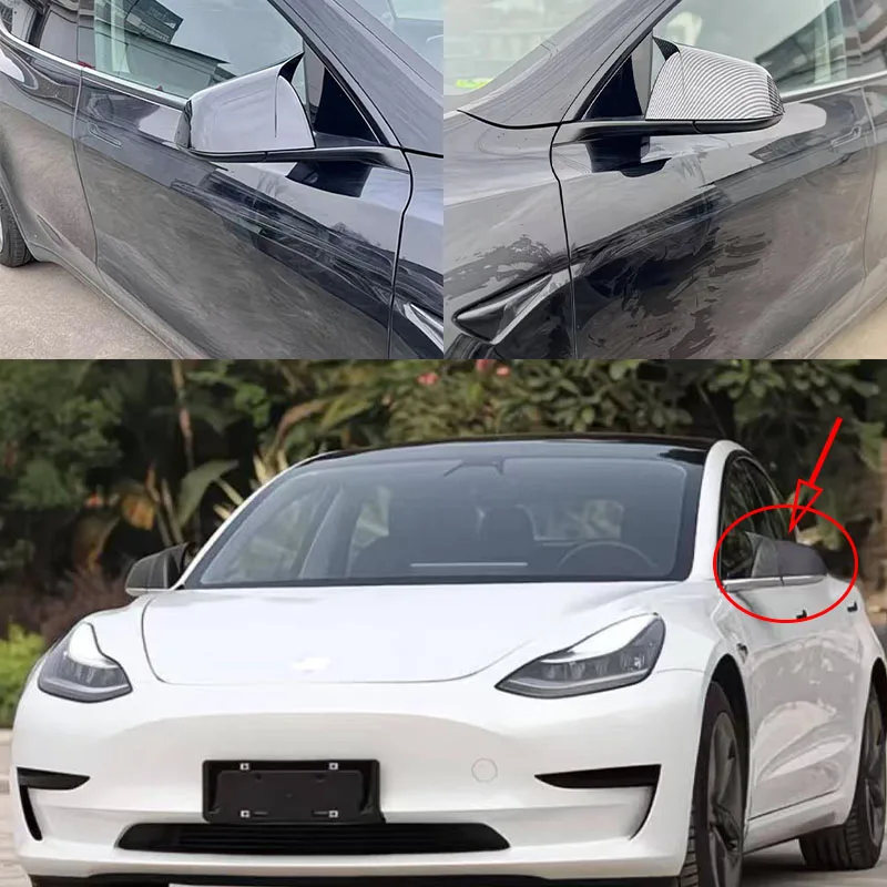 

Black Horn shape mirror cover mirror cover Overlay add-on For Tesla Model 3 2021-2024 Exterior Accessories