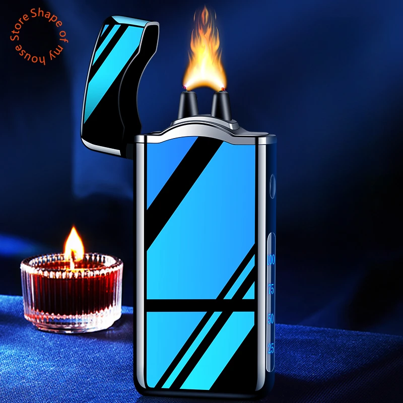 2024New USB Big Flame Cigar Lighter  Pulse Windproof  Arc Electric Candle Touch Lighters Plasma Flameless Gift For Boyfriend BBQ