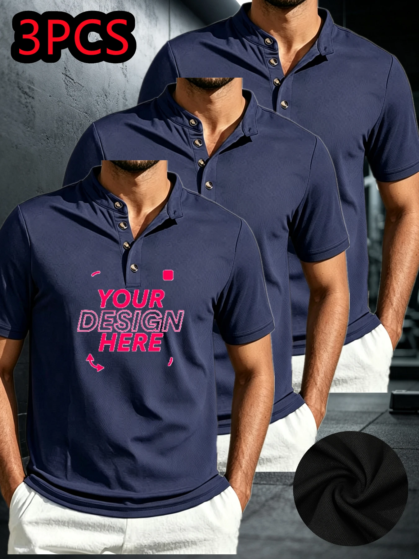 Customized 3-piece set of high-quality men's clothing. Customizable men's casual polo shirts, customizable on the chest. Customi