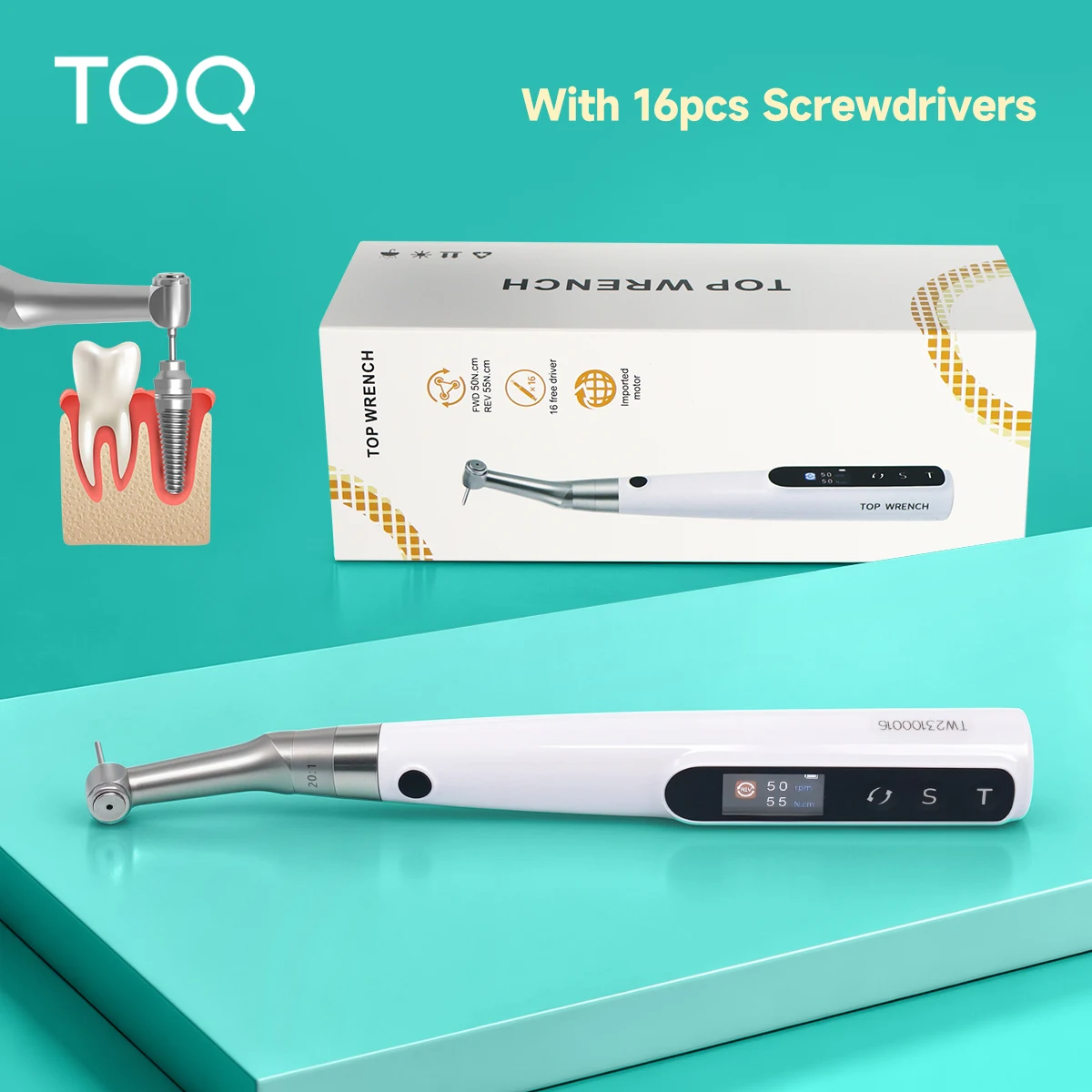 TOQ High Quality Portable Dental Implant Electric Torque Wrench Torque Drive Repair Tools Kit with 16Pcs Screws Implant