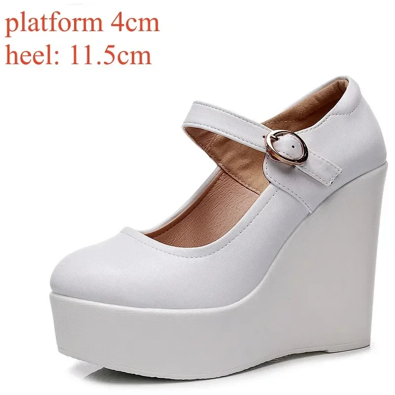 Small Plus Size 33-43 Genuine Leather Shoes Platform Wedges  Mary Janes Women Spring 2024 High Heels Pumps for Office Model