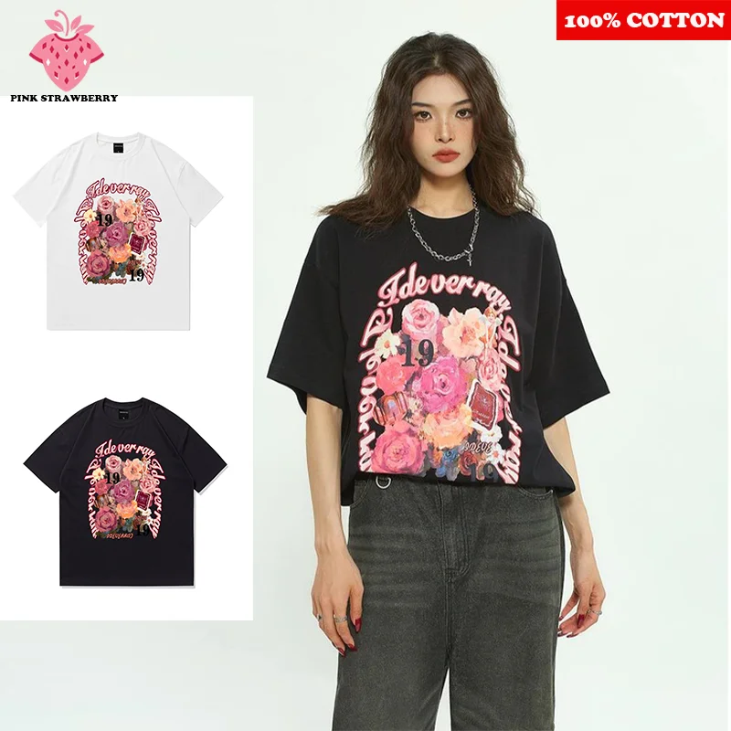

Fashion Trends Print T-shirt Women's Summer New 100% Cotton Casual Comfort Top Y2k Short Sleeve Custom T-shirt Female Clothing
