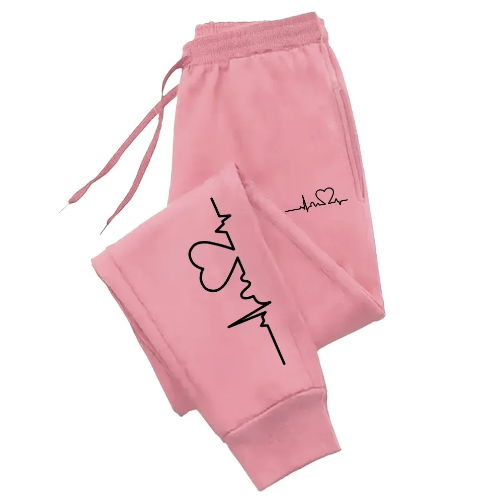 กางเกงจ็อกกิ้งสำหรับผู้หญิง กางเกงคุณภาพสูง ฤดูใบไม้ร่วง ฤดูหนาว ชุดออกกำลังกาย กางเกงขายาว ลายหัวใจ สไตล์สตรีท กางเกงวอร์มผู้หญิง